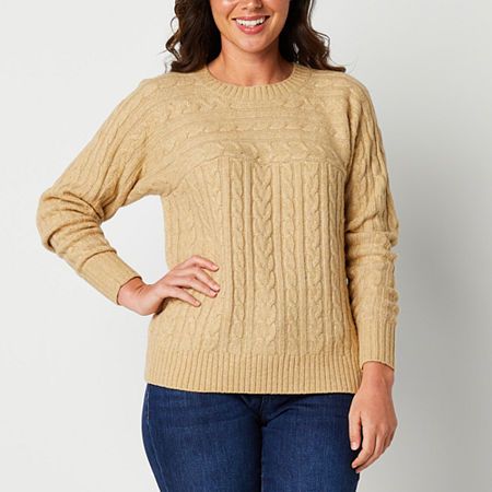 Photo 1 of St. John's Bay Womens Crew Neck Long Sleeve Pullover Sweater, Petite X-large, Brown
