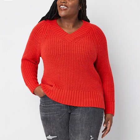 Photo 1 of A.n.a Plus Womens V Neck Long Sleeve Pullover Sweater, 1x, Red
