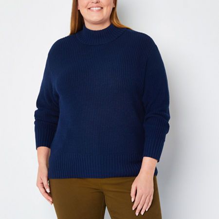 Photo 1 of St. John's Bay Plus Womens Mock Neck Long Sleeve Striped Pullover Sweater, 5x, Blue
