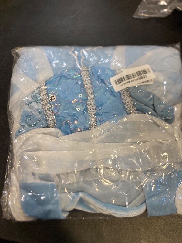 Photo 1 of iTVTi Girls Princess Dress Kids Halloween Carnival Party Cosplay Costume Toddler Puffy Sleeve Blue Fancy Outfit, 4-5T (Tag 120)