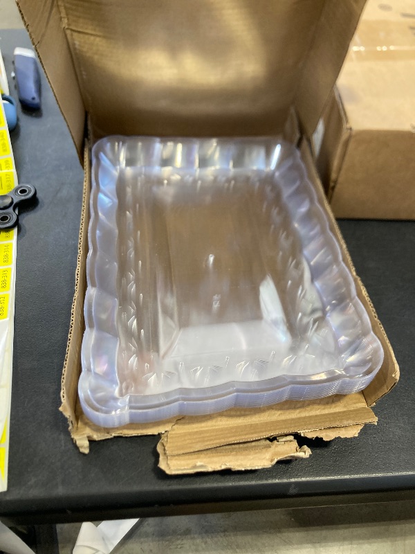 Photo 1 of 12 Pack Clear Plastic Serving Trays for Party, 9 x 13 Inch - Heavy Duty Plastic Trays for Food - Rectangular Party Serving Trays and Platters - Clear Disposable Trays

