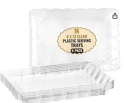 Photo 1 of 12 Pack Clear Plastic Serving Trays for Party, 9 x 13 Inch - Heavy Duty Plastic Trays for Food - Rectangular Party Serving Trays and Platters - Clear Disposable Trays

