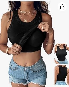 Photo 1 of XXL- CHICME Women Built-in Bra Tank Tops Sleeveless Casual Shirts Racerback Ribbed Fitted Tank Tops
