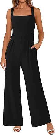 Photo 1 of PRETTYGARDEN Summer Sleeveless Jumpsuits for Women Dressy Square Neck Wide Leg Pants Knit One Piece Rompers Fashion Clothing
 size xl