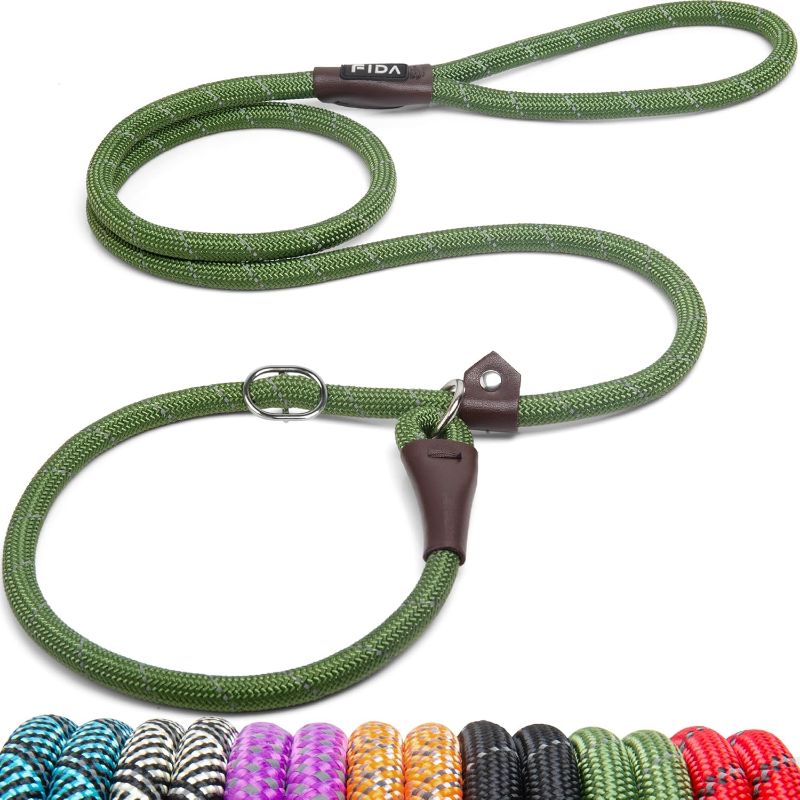 Photo 1 of Fida Durable Slip Lead, 6 FT x 1/2" Heavy Duty Loop Leash, Comfortable Strong Rope for Large, Medium Dogs, No Pull Pet Training with Highly Reflective, Green
