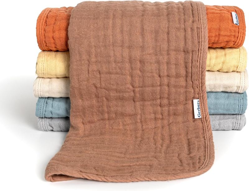 Photo 1 of Gerber Baby Unisex Muslin Burp Cloths 6-Pack, Multi Browns, Large Size 20" x 10"
