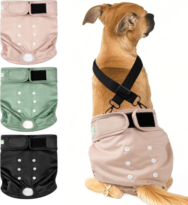 Photo 1 of wegreeco Reusable Washable Dog Diapers Female with 1PC Suspender, Dogs Period Heat Diapers Female Heat Cycle, XL Medium Large Small Doggie Puppy Diapers for Incontinence (Large)
