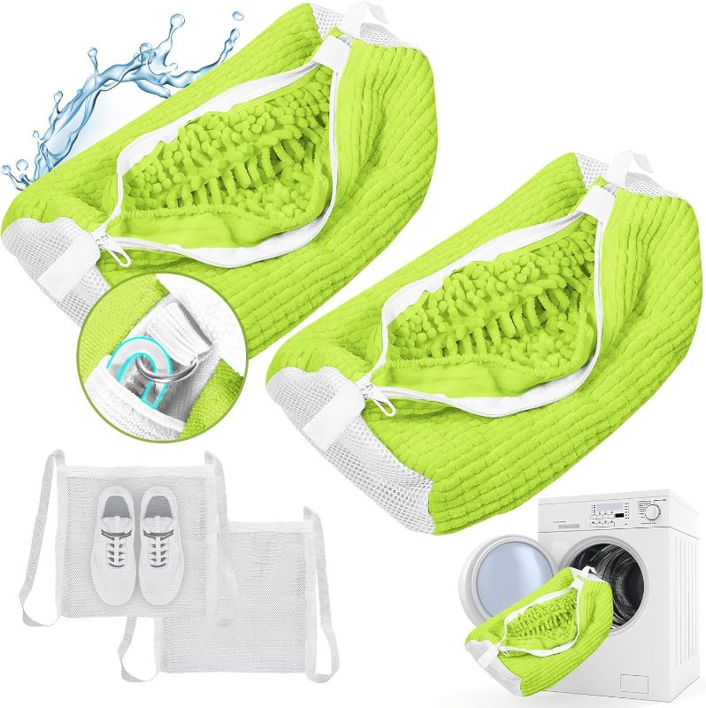Photo 1 of 2 Pcs Shoe Washing Machine Bags, XXL Shoe Laundry Bags for Washer and Dryer, Sturdy Zipper with Hook Design, 2 Sneaker Dry Bags Included, Reusable Washing Bag for Sneaker, Tennis, Green 2 Packs
