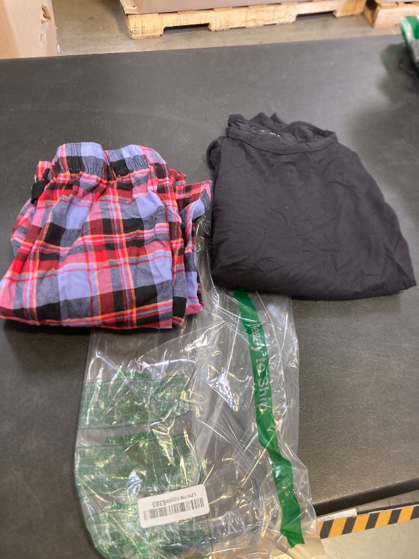 Photo 1 of Amazon Essentials Women's Lightweight Flannel Pant and Long-Sleeve T-Shirt Sleep Set, Black/Blue Mixed Tartan, X-Small