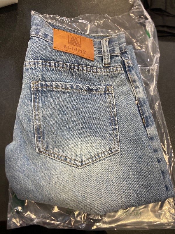 Photo 1 of Allimy Womens Jeans High Waisted Rise Ripped Baggy Loose Fit Ankle Barrel Y2K Boyfriend Horseshoe Raw Hem Wide Leg Jeans for Woman Trendy 2025 Denim Capri Pants Blue Size 6