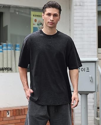 Photo 1 of Arssm Men Oversized T Shirts Vintage Tee Loose Fit Short Sleeve Casual Streetwear Baggy Washed Unisex Tops(Black,XL)