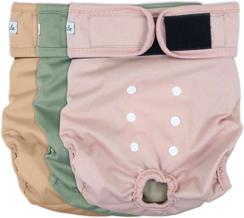 Photo 1 of Washable Female Dog Diapers - Premium Reusable Diapers for Doggie in Heat - Highly Absorbent Dog Diapers Female for Pet Incontinence with Adjustable Snaps (Pink, L)
