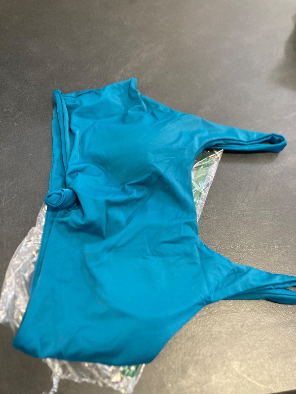 Photo 1 of ZAFUL Women's Front Knot Bikini Tops Crop Tankini Top Scoop Neck Padded Bathing Suit Tops C-Peacock Blue XL