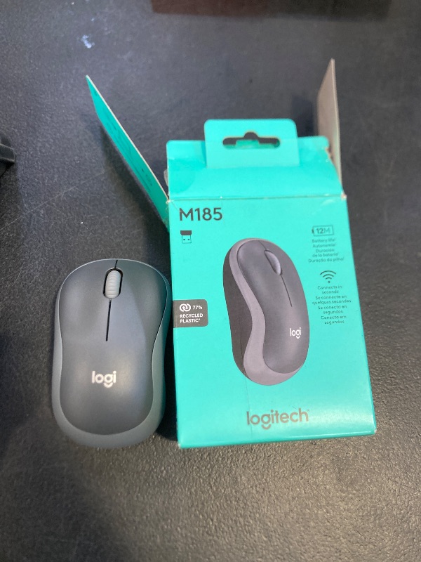 Photo 1 of Logitech M185 Wireless Mouse, 2.4GHz with USB Mini Receiver, 12-Month Battery Life, 1000 DPI Optical Tracking, Ambidextrous PC/Mac/Laptop - Swift Grey