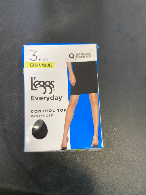 Photo 1 of L'eggs Everyday Control Top Sheer Toe Pantyhose for All Day Comfort, 100% Nylon, Jet Black, Size Q (Pack of 3)