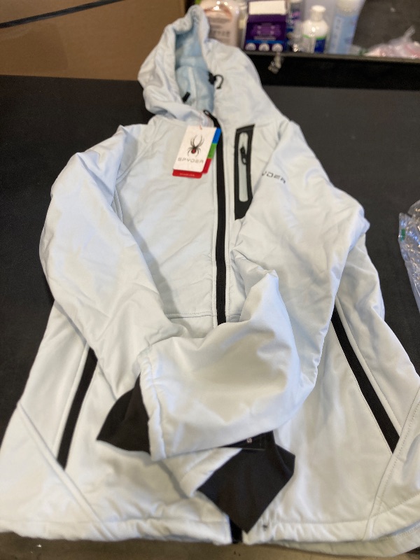 Photo 1 of Spyder Womens Softshell Jacket - Lightweight Terry Fleece Hoodies for Women Water Resistant Zip Up Womens Windbreaker Jacket, Size Medium, Ash Blue