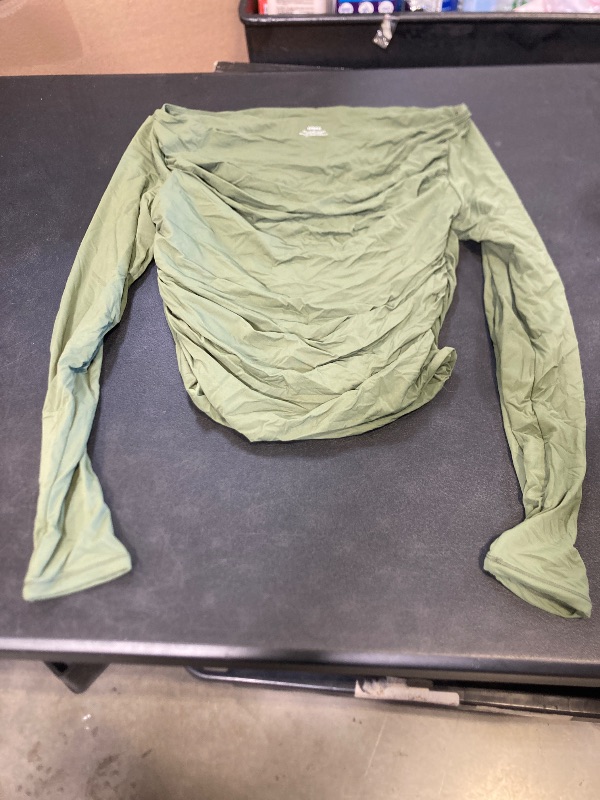 Photo 1 of SUUKSESS Women Off Shoulder Long Sleeve Shirts Double Lined Fitted Crop Tops Y2K Tight T Shirts (Army Green,L)