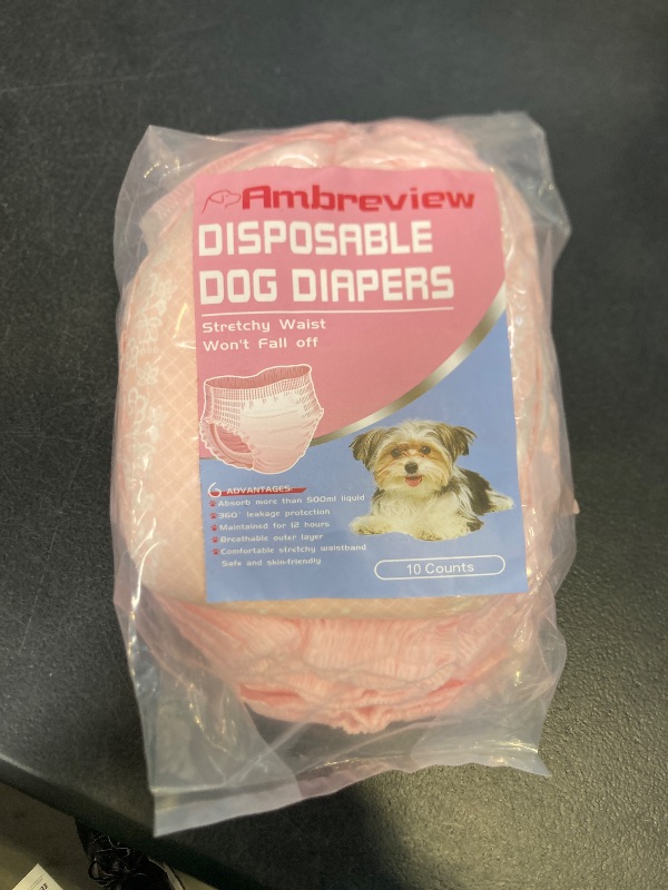 Photo 1 of Ambreview Disposable Dog Diapers Female, Just Pull It Up, Doggie Diapers for Female Dogs, Strong Absorbency | Leak Proof, for Dogs in Heat | Elderly | Disabled, S 10 PCS
