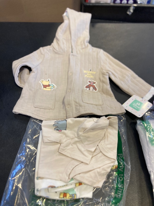 Photo 1 of Disney Winnie the Pooh Baby Boys Pants Set with Bodysuit and Hooded Snap Quilted Jacket 3 Pack Set for Infant 6-9m