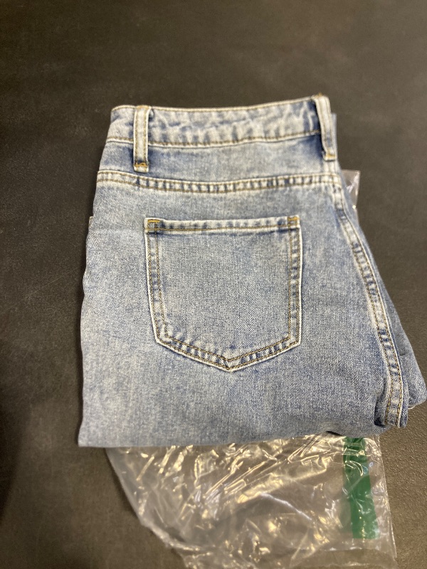 Photo 1 of LINUMIN Women's High Waist Straight Leg Ripped Jeans Distressed Denim Pants (Blue, M)