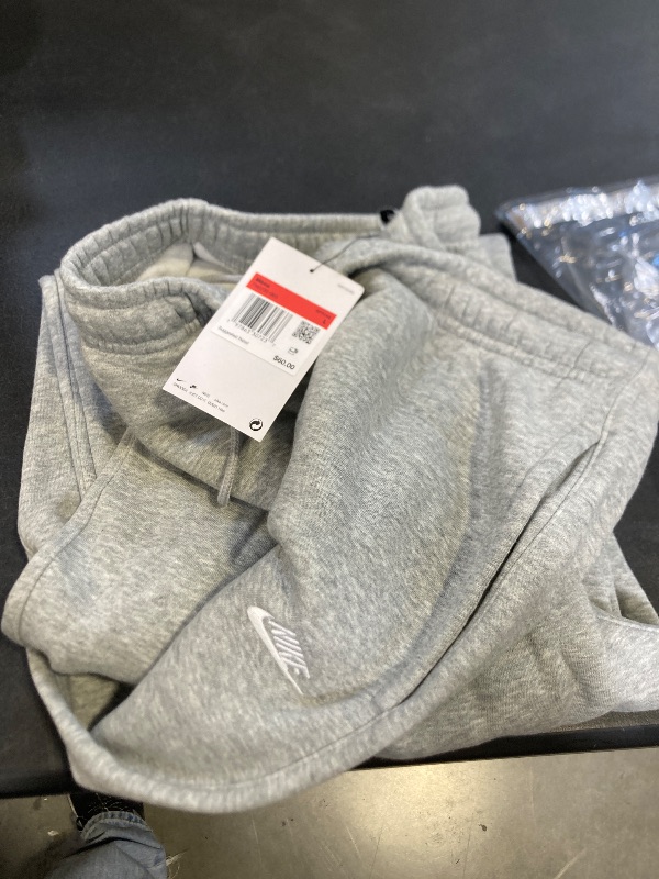 Photo 1 of Nike Men's Club Open Hem Brushed Fleece Pants, Dark Grey Heather/Light Smoke Grey/White, Large