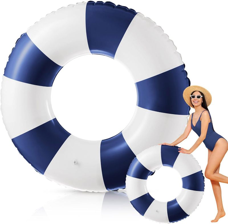 Photo 1 of Jumbo Inflatable Pool Float 47 Inch Floaties Tubes Classic Striped Pool Rings for Teens Adult Inflatable Inner Tube for Swimming
