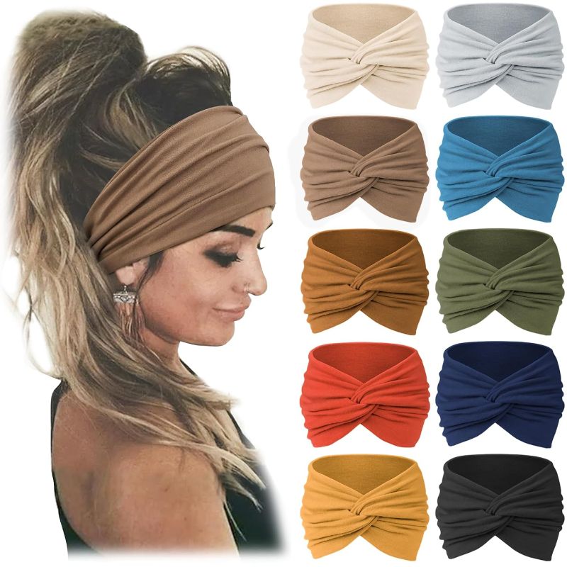 Photo 1 of Jesries 10 PCS Women Headbands African Wide Hair Wrap Extra Turban Head Bands for Lady Large Sport Workout Stretch Non-slip Big Hair Bands
