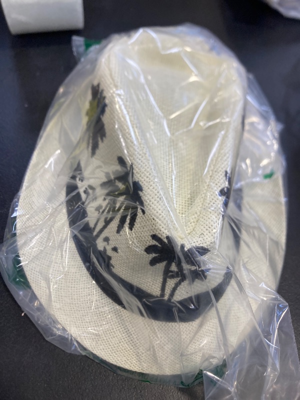 Photo 1 of ECYC Ltd Unisex Panama Straw Hats Short Brim Fedora Straw Hat Trilby Hat Palm Tree Print Summer Beach Sun Hat Cap for Men Women