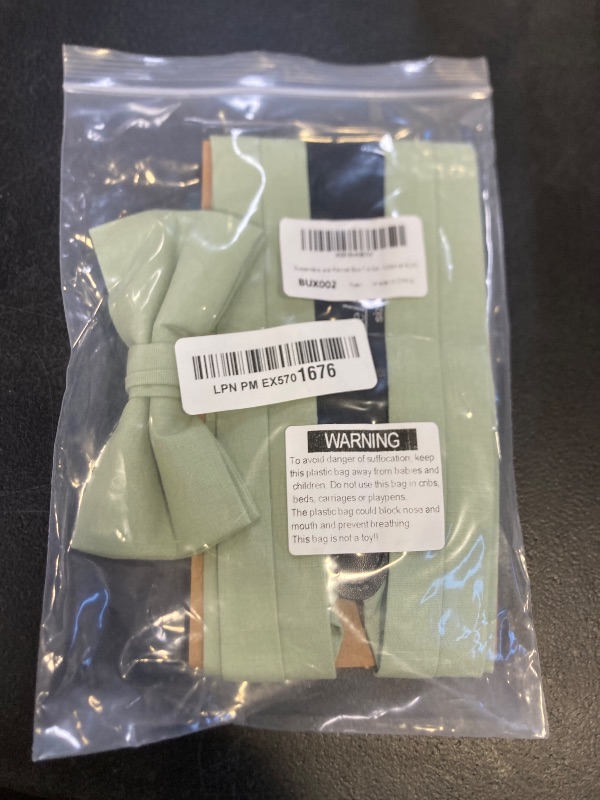 Photo 1 of BELLUNO Dusty Sage Pre-tied Bow Tie and Suspenders Set, Cotton and Linen