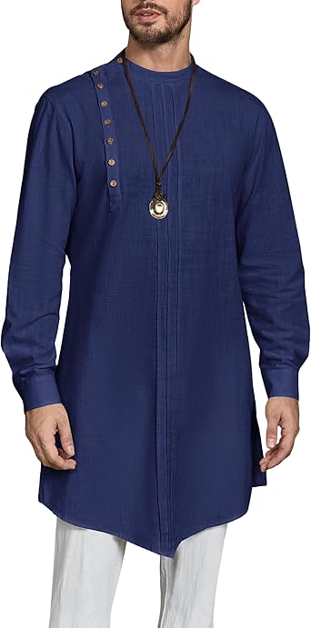 Photo 1 of Gafeng Mens Kaftan Thobe Long Sleeve Robe Gown Casual Cotton Linen Button Muslim Shirt