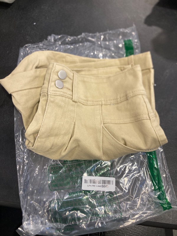 Photo 1 of Hilltichu Womens Relaxed Fit Casual High Waist Pocketed Denim Shorts (Khaki,Large,US,Alpha,Adult,Female,Large,Regular,Regular)