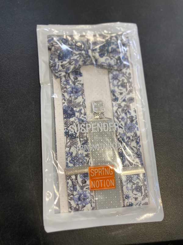 Photo 1 of Spring Notion Men's Cotton Floral Suspenders and Bow Tie Set for Groomsmen Wedding Parties, 54-Steel Blue 48 Inch
