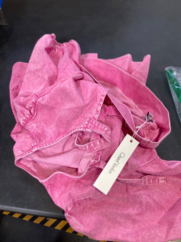 Photo 1 of Qazel Vorrlon Denim Dress for Women Puff Short Sleeve Babydoll Jean Romper with Pockets Summer Casual Pink Dresses 2025 Trendy SMALL 