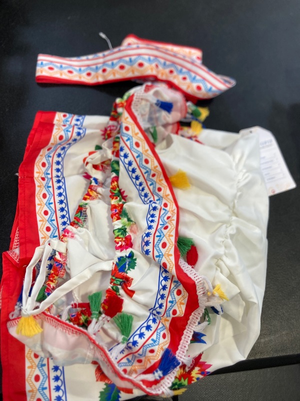 Photo 1 of Mommy and Me Matching Dresses Floral Print Ruffle Traditional Folk Ethnic Wear Mexican Dress Off-Shoulder Belted Mexico Themed Cinco De Mayo Fiesta Mom Daughter Outfits White Red Floral 2-3 Years