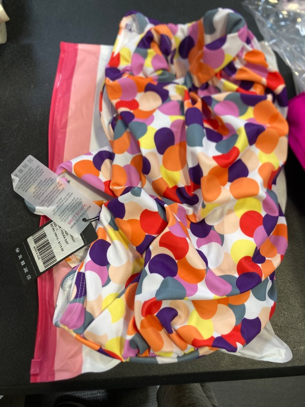 Photo 1 of RELLECIGA Women's Tummy Control One Piece Swimsuit Bandeau Strapless Ruched Bathing Suits(Colorful Polka Dot,Large)