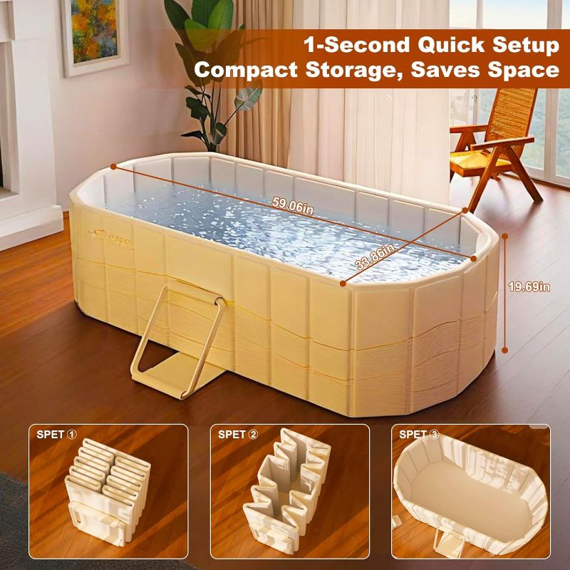 Photo 1 of Portable Bathtub for Adult 59" Large Collapsible Cold Plunge Bathtub Foldable No Installation Ice Bath Tub for Shower Stall, Bathroom Hot SPA Soaking Standing Tub
