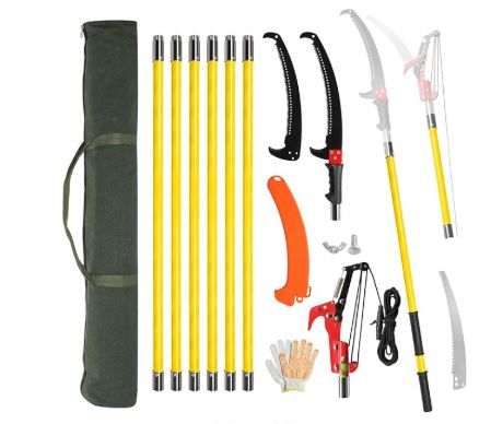 Photo 1 of Manual Pole Lightweight Tree Trimmers Long Handle Pruner Set, Sharp Steel Blade and Scissors Pole Saw for Trimming Palm, Pear Tree, Fir Tree, Shrubs, Yellow