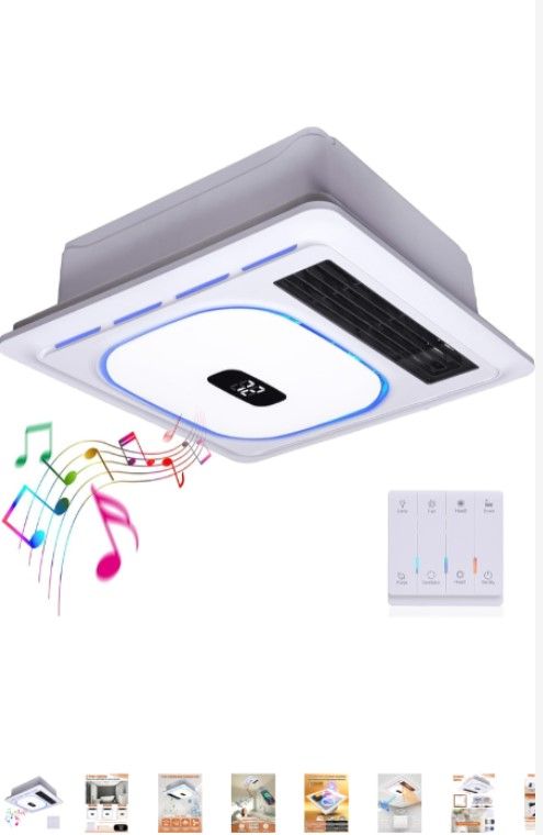 Photo 1 of 4 In1 Bathroom Exhaust Fan with Bluetooth Speaker & Heater 1800W, 180 CFM 1.0 Sone Bath room Exhaust Fan with LED Light-4 RGB Modes, Controller,Ventilation,Easy Install for Bathroom, Home