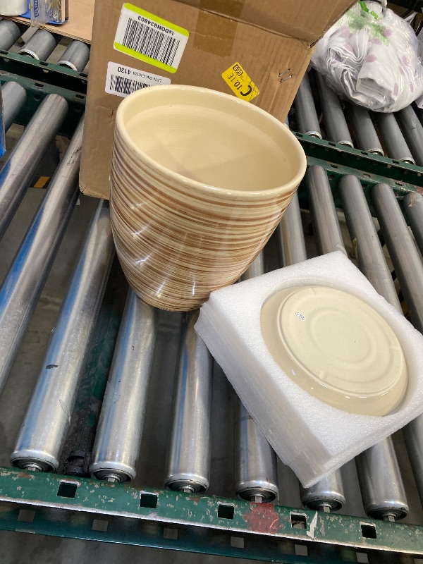 Photo 1 of 8 Inch Plant Pot, Ceramic Planter with Drainage Hole and Saucer Large Flower Pot for Home Patio Garden Office, Yellow