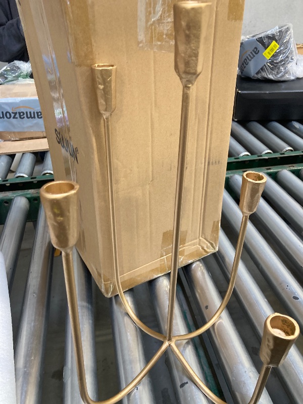 Photo 1 of 5-Candle Cast Iron Metal Candelabra Candlestick Holders 15 inch Tall Candle Holder Wedding Event Candelabra Candle Stand Brass Gold