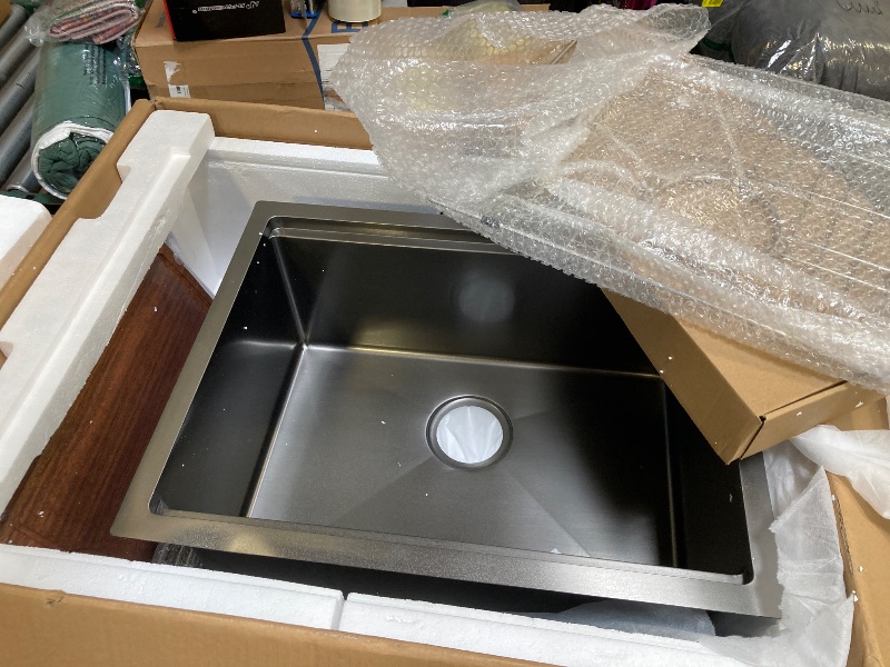 Photo 1 of 28x22 Black Drop In Kitchen Sink and Faucet Combo - 28 Inch Black Stainless Steel Drop-in Sink with Faucet, 10 Inch Deep Single Bowl Workstation Sinks with Accessories