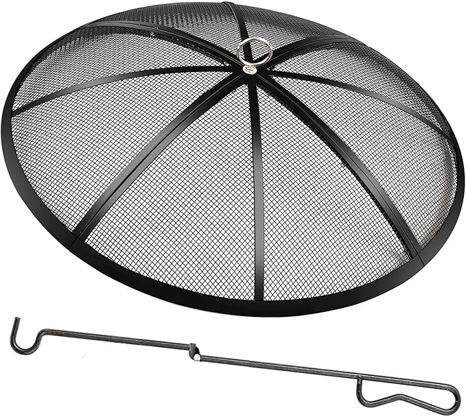 Photo 1 of Fire Pit Spark Screen, 27 Inch Diameter Fire Pit Screen with Handle & Poker,Heavy Duty Metal Mesh Fire Pit Screen,Fire Pit Lid for Outdoor/Beach/RV Camping/Backyard