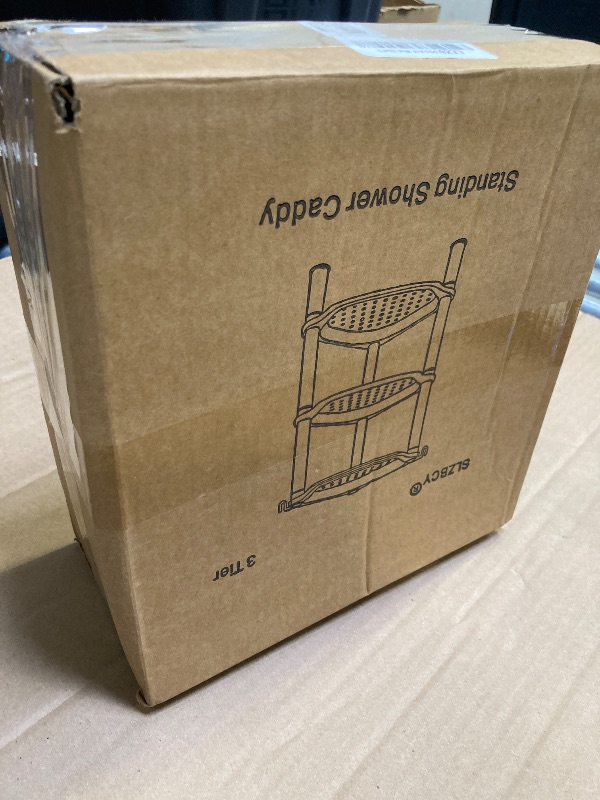 Photo 1 of 3 Tier Shower Caddy Corner,Plastic Shower Shelf Organizer for Inside Bathroom, Bathtub, Shower Pan, 13.5 x 10 x 26 Inches,Grey(Round Slot Grey 3 Tier)