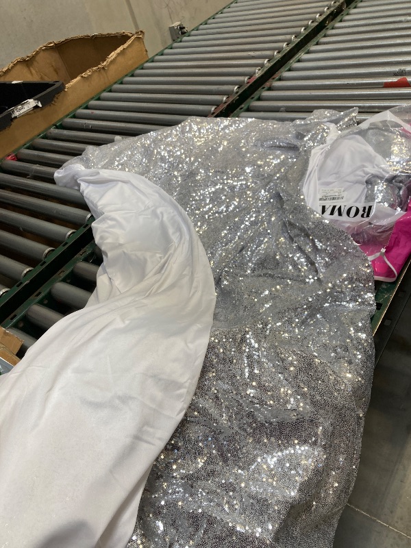 Photo 1 of 1 Yard Silver Sequin Fabric,48 Inch Width by The Yard,Sparkly Glitter Material for Xmas Decor Tablecloths Wedding Decor and DIY Sewing Projects