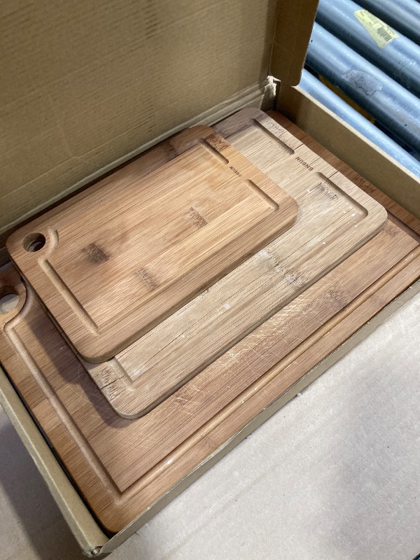 Photo 1 of BNBUN Bamboo Cutting Board for Kitchen, Wooden Cutting Board 3-Piece Set with Non-Slip Mat Deep Juice Groove and Built-In Handles, Wood Cutting Board for Meat Vegetables Fruit Ideal Gift for the Home