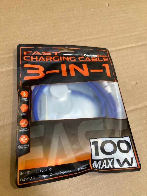 Photo 1 of chubbycable Tri-Flex 3 in 1 USB C Cable for Apple Watch Charger Silicone 100W Multi Charging Cable Fast Charge Compatible with iPhone 17-15 Series iWatch iPad Airpods MacBook, 4.1FT, Dark Blue