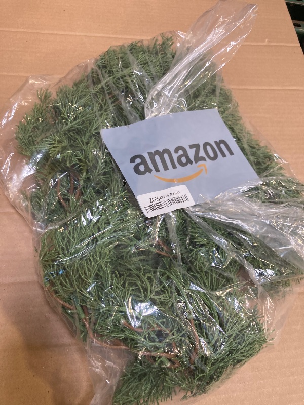 Photo 1 of 2 Pcs Christmas Norfolk Pine Garland, 6 Ft Dense Pines Realistic Touch Garland Ornaments, Greenery Artificial Pine Cypress Garlands for Christmas Holiday Mantle Fireplace Table Home Decor