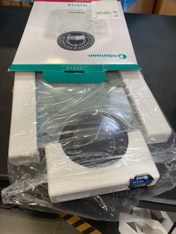 Photo 1 of Adamson 2-in-1 Analog & Digital Weighing Scale for Body Weight up to 400lbs - Thick Tempered Glass - Extra Large Display - Easy to Read Digital Bathroom Scale - New - Marble White