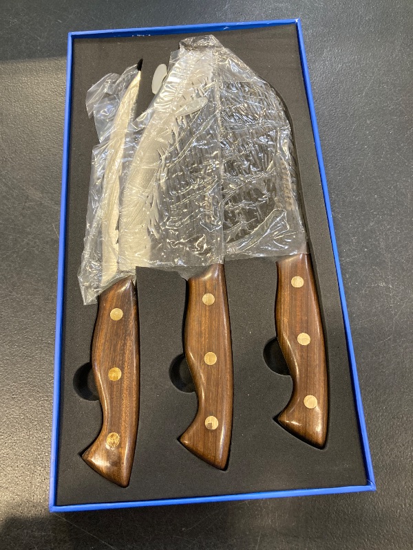 Photo 1 of 3PCS Butcher Knife Set,Hand Forged Serbian Chef Knife, Meat Cleaver,Boning Knife, Meat Cutting Kitchen Set for Home Cooking BBQ Perfect for Men Women With Gifts Box