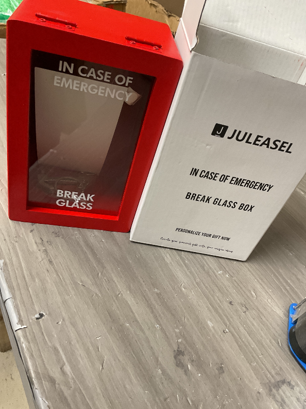 Photo 1 of JULEASEL Funny Emergency Box w/Hammer (Large), Break in Case of Emergency Box, Personalized Unique Gifts for Men Women, Office Desk Decor, Random Things, White Elephant Gift for Friend Coworker Family